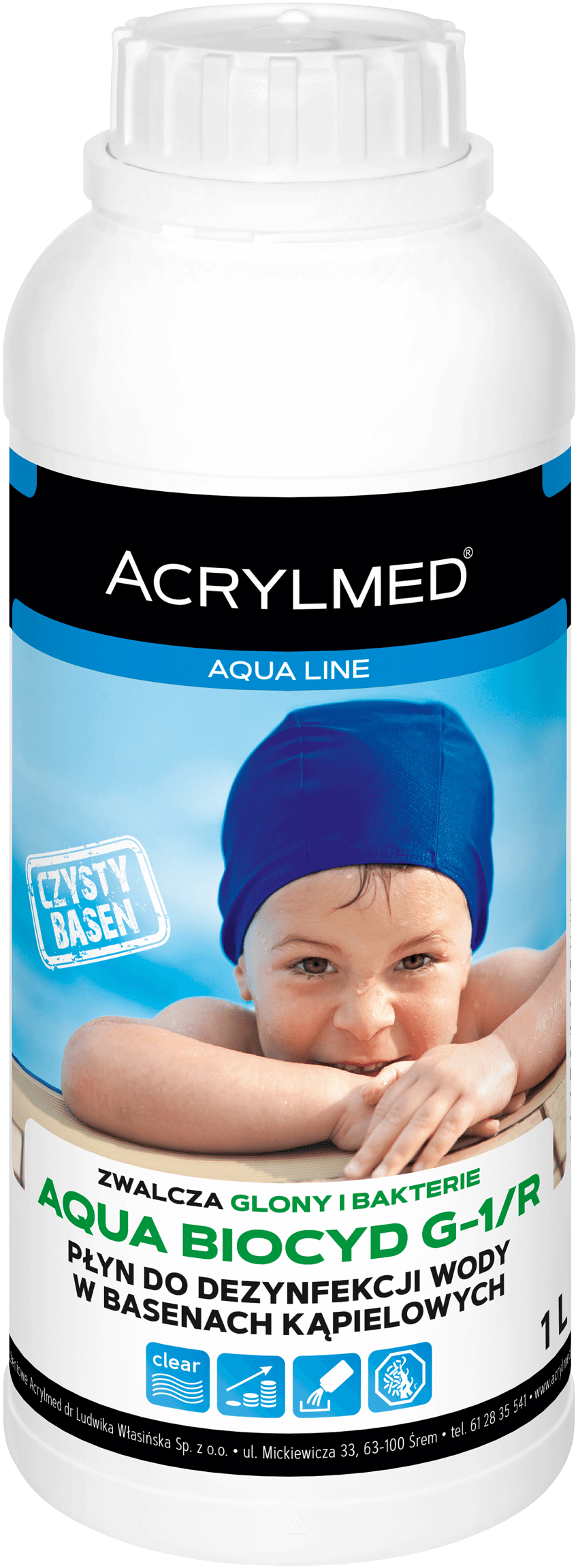 Płyn do dezynfekcji wody w basenach kąpielowych Aqua Biocyd Acrylmed G-1/R 1L