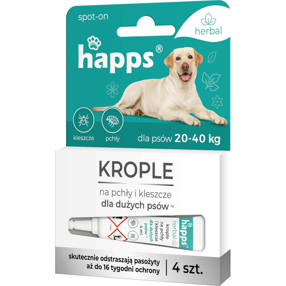 Krople przeciw pchłom dla dużych psów Happs herbal spot-on 20-40kg