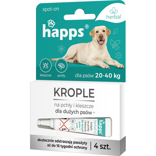 Krople przeciw pchłom dla dużych psów Happs herbal spot-on 20-40kg