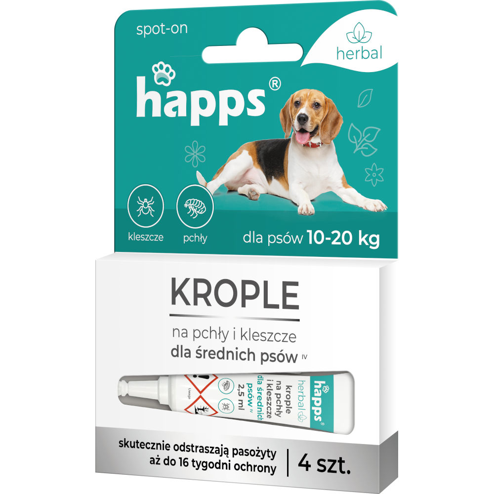 Krople przeciw pchłom dla średnich psów Happs herbal spot-on 10-20kg