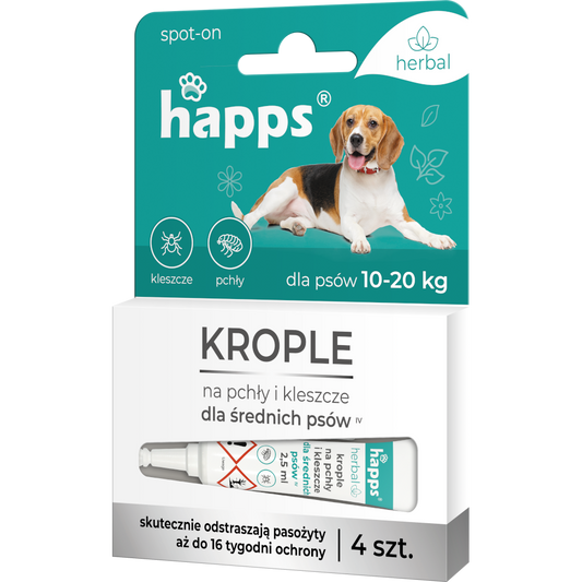 Krople przeciw pchłom dla średnich psów Happs herbal spot-on 10-20kg