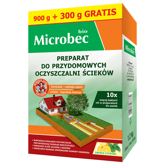 Aktywator do oczyszczalni przydomowych o zapachu cytrynowym Microbec Bio 900g + 300g