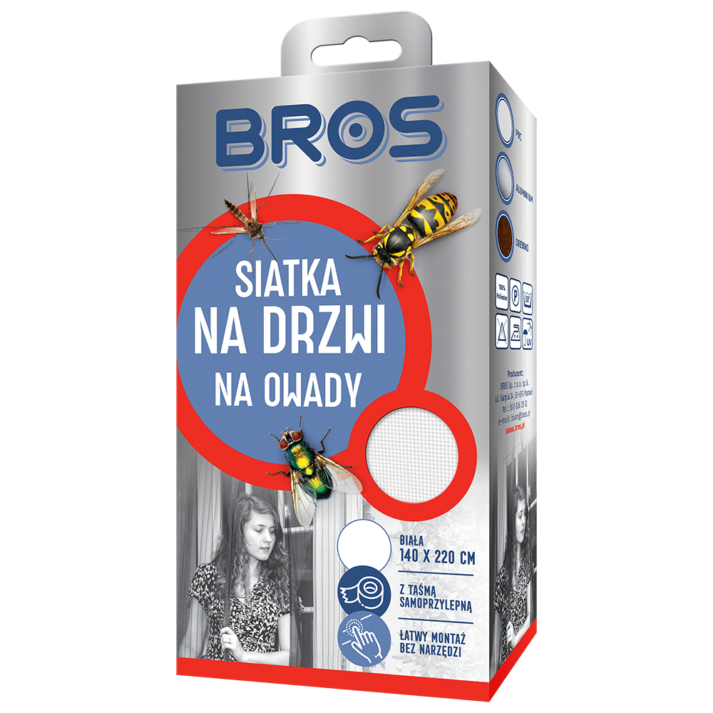 Moskitiera z magnesem 80 - 100x220cm i 140 - 160x220cm czarna BROS siatka na drzwi